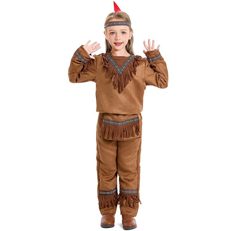 Boys Halloween Costume Native American Chief Role Play Outfit Kids Stage Performance Clothing