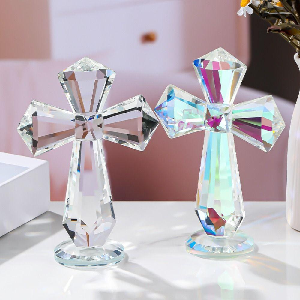 Handmade Crystal Cross Ornament AB Color Crosses Figurine Christian Cross Crafts Birthday Gift