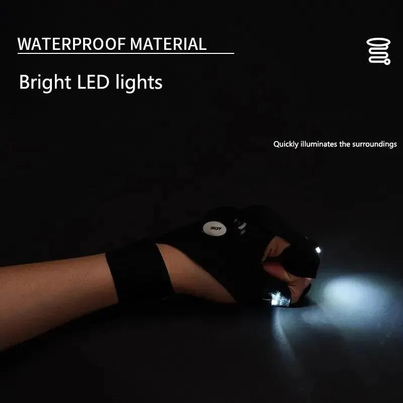 LED Flashlight Luminous Running Gloves Waterproof Cycling Camping Hiking Rescue Glove Lamp Lighting Gloves Fingerless Gloves