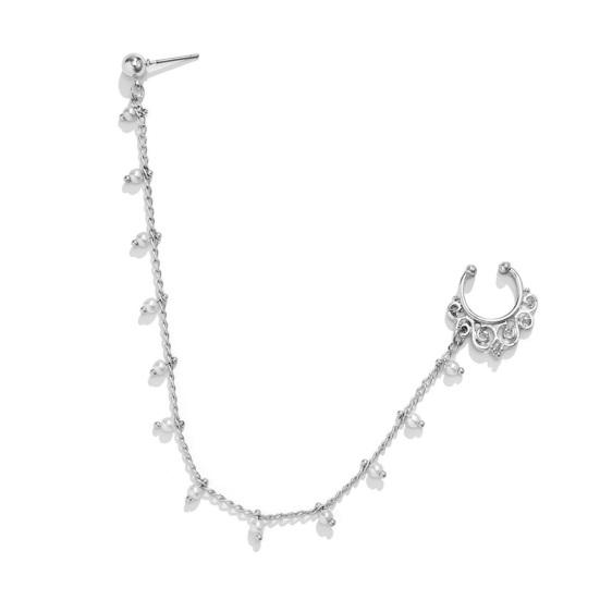 Ethnic Style Star Chain Faux Nose Pearl Tassel Leaf Jewelry Piercing Stud Earrings Nose Ring