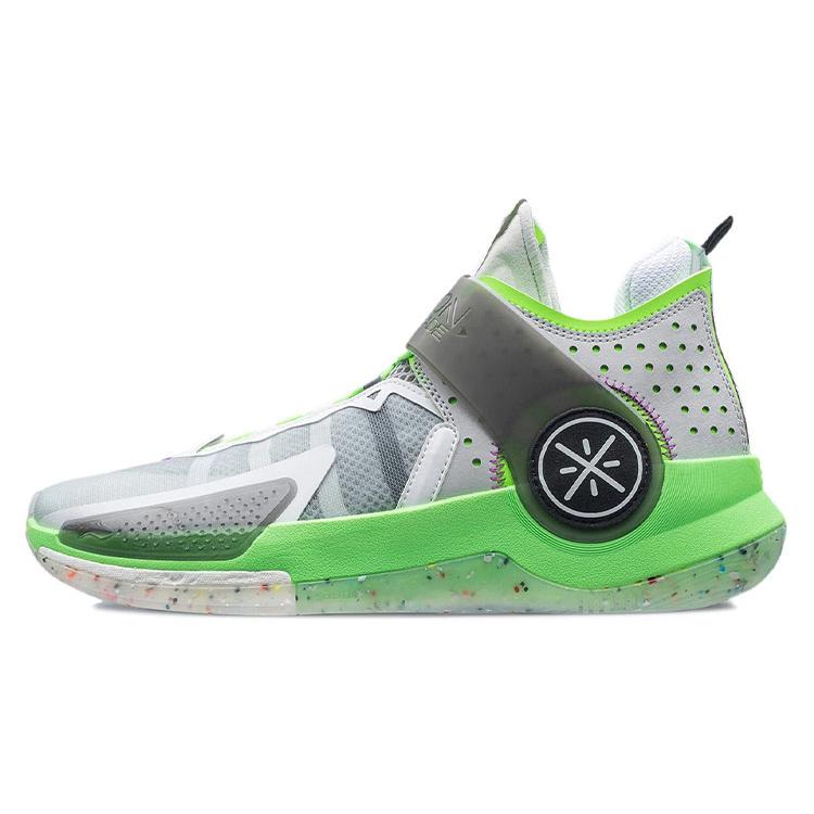 Баскетбольные кроссовки Li Ning Wade Fission 7 Мужские Средние Микрокристаллический Серый/Флуоресцентный Неоновый Зеленый/Эбеновый Черный ABPR025-1