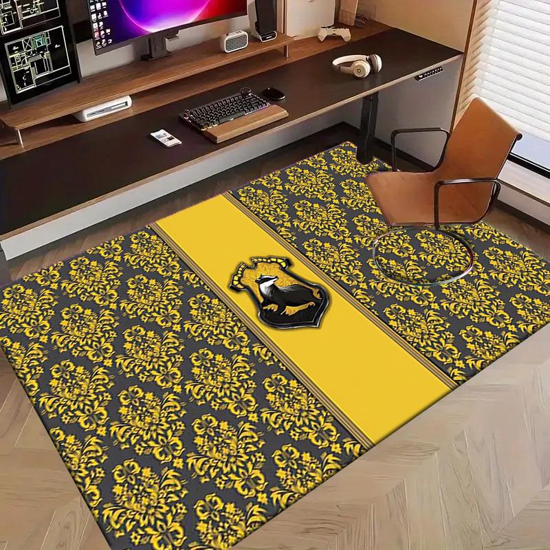 1pc Office Carpet Chair Mats Hufflepuff Crest Pattern Perfect for Office Chairs, Living Rooms, Or Bedrooms,Polyester Carpet.HDT100