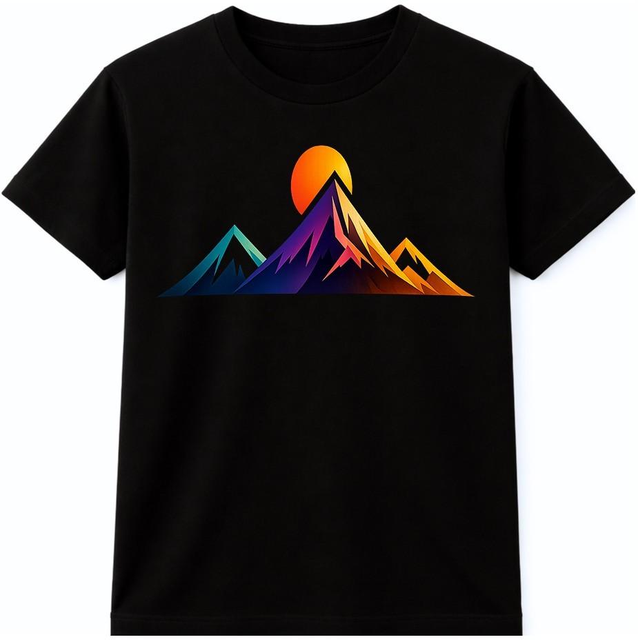 Mountain Sunset T Shirt Colorful Range Landscape Adventure Hiking Graphic Tee