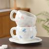 Корейская керамическая кофейная чашка и блюдце с бантом в виде девичьего сердца, простая чашка для завтрака, нишевая расписанная вручную чашка с подглазурной росписью