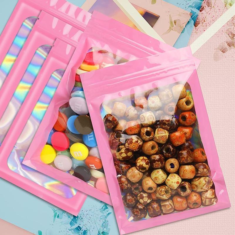 100 шт., толстые майларовые сумки с защитой от запаха, голографическая лазерная цветная пластиковая упаковка, сумка для хранения ювелирных изделий, подарочная сумка на молнии