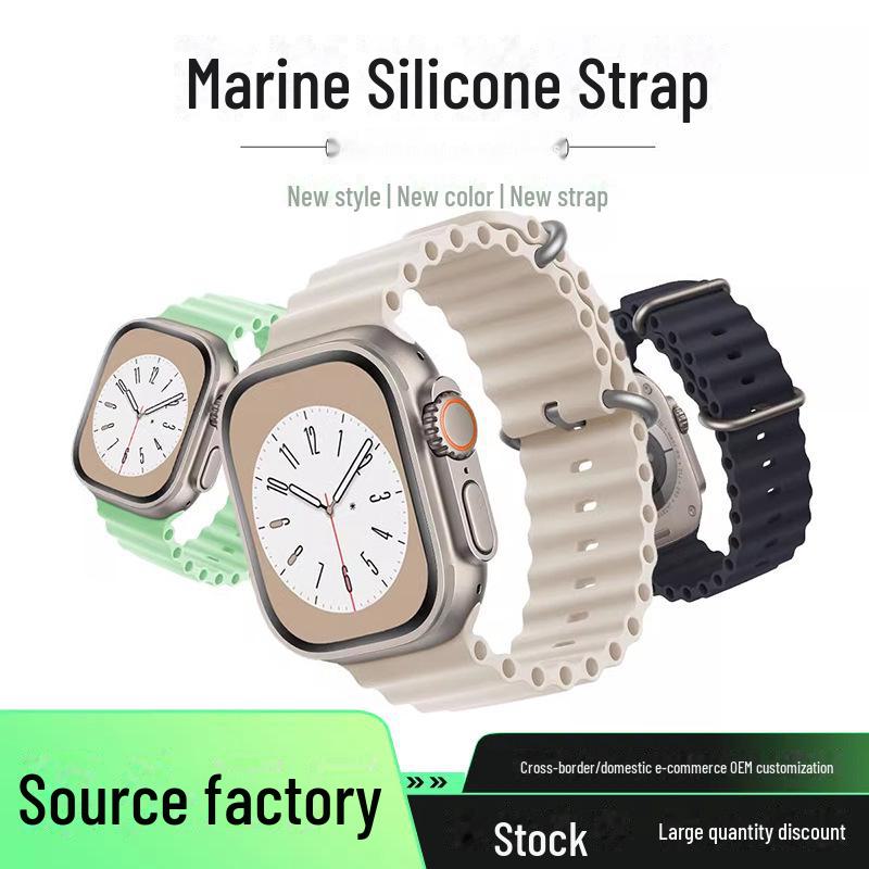 Ремешок из силикона Marine для Apple Watch S10 с двойной пряжкой для спортивных часов Ultra2