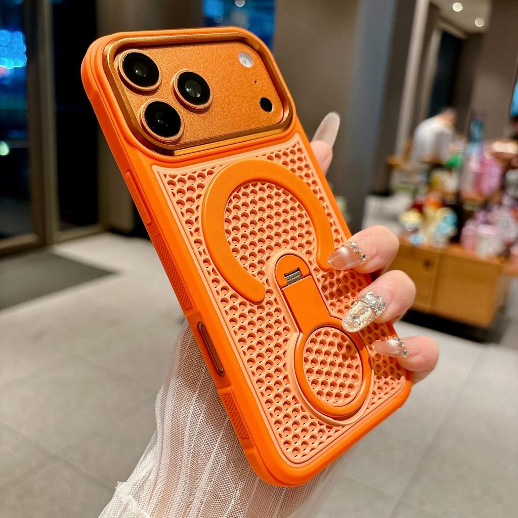 Роскошный чехол-подставка с вращением на 360° для iPhone 17 Air 16 15 14 Plus 13 12 11 Pro Max для Magsafe Сетчатый с теплоотводом