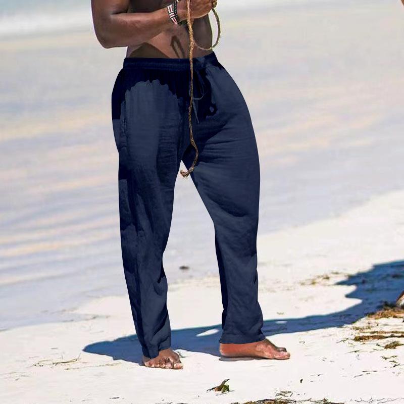 Летние мужские брюки прямого кроя, дышащие, из хлопка и льна, свободные, повседневные, спортивные