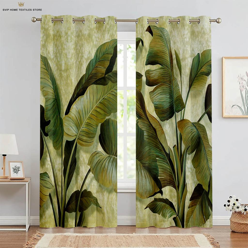 Шторы с принтом листьев тропической растительности, полиэфирное волокно, шторы в скандинавском стиле, подходят для спальни, гостиной, декора