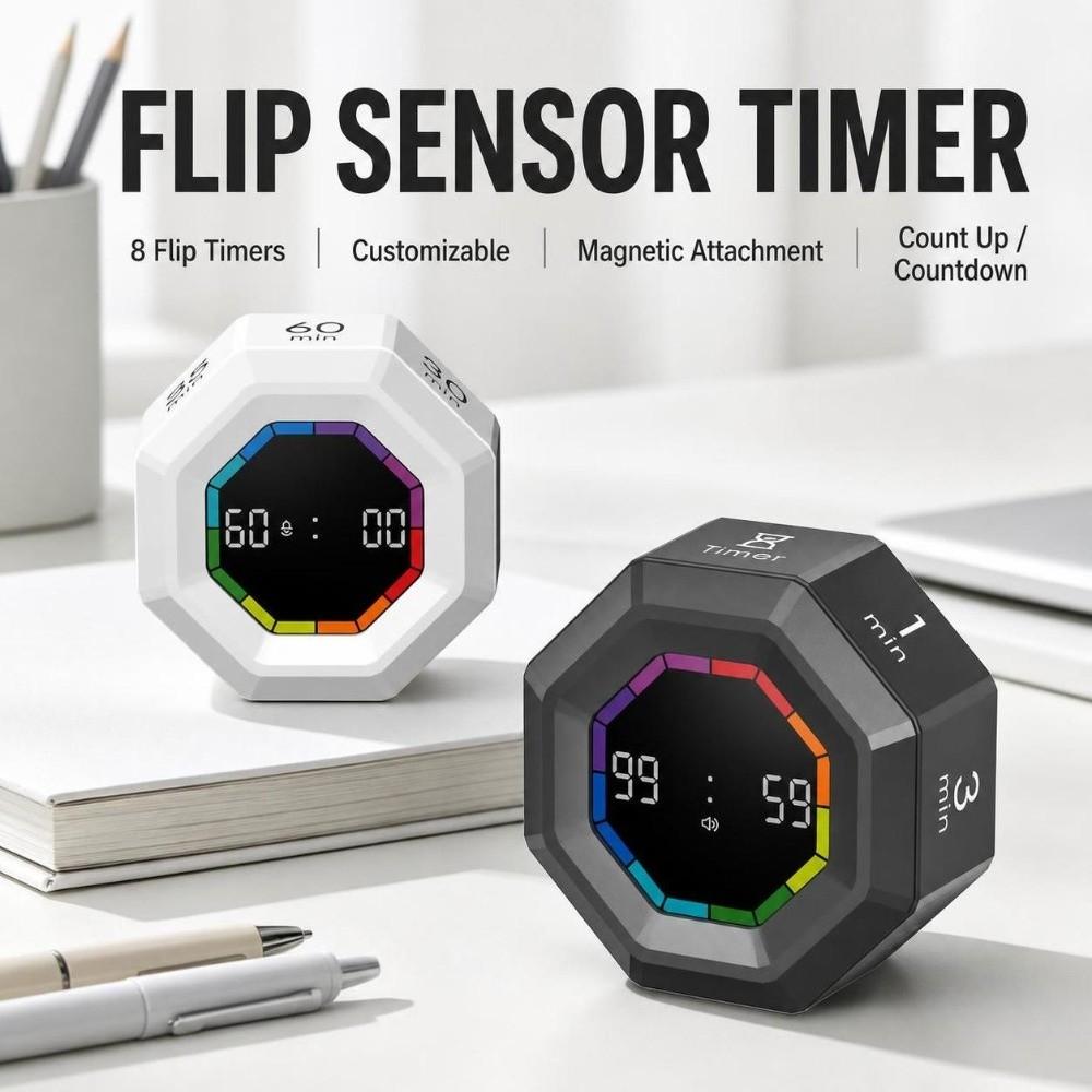 Gravity Sensing Octagon Digital Flipping Timer Rotation Timing Visual Countdown Clock For Cooking