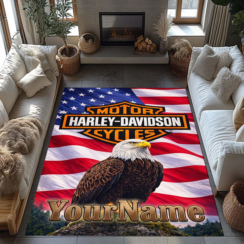 Harley-davidson Motorcycles Customizable Name Carpet Suitable for Game Room Living Rooms Study room Dormitory Anti-slip Rug Decorate Offices