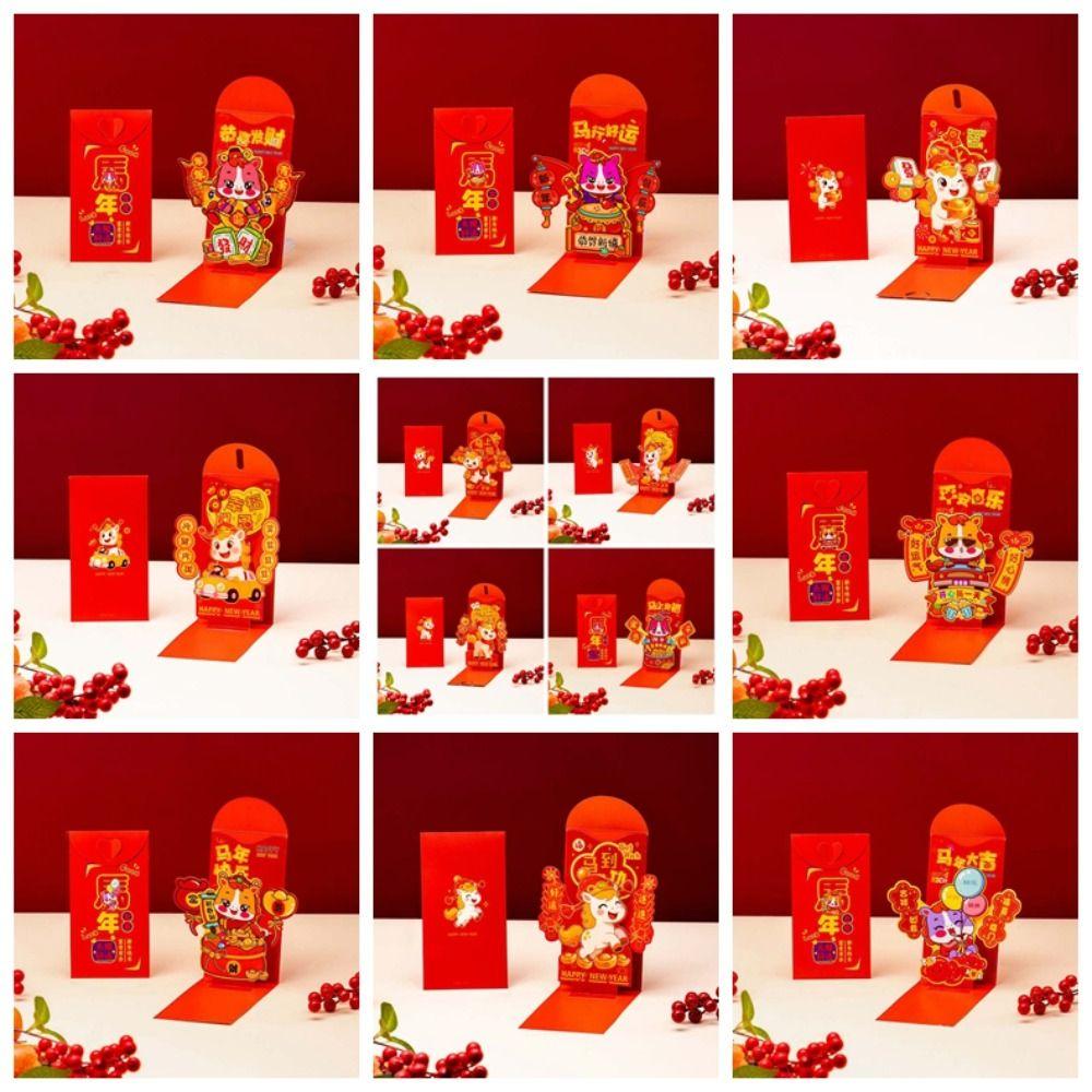 Traditional 3D Red Envelope Year of The Horse Paper Hongbao Children's Money Bag Bonus Blessing Spring Festival Red Wallet