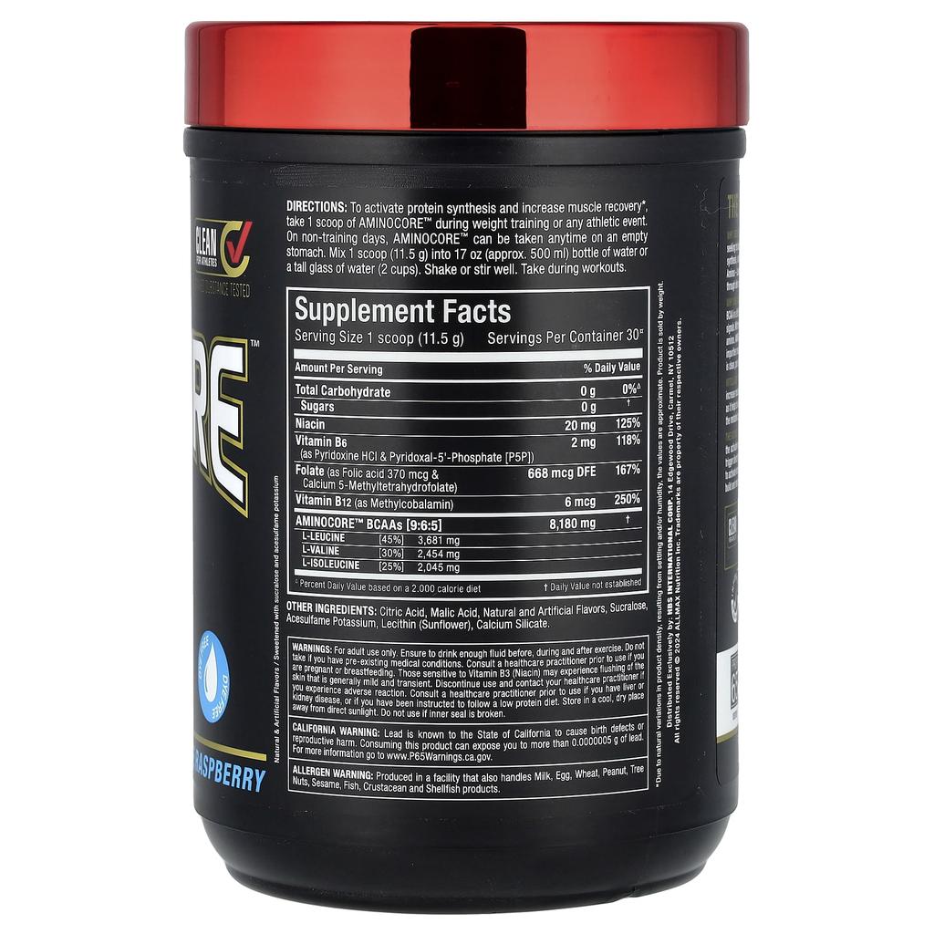 Аминокор, Bcaa, Bcaa 8Г + Сахар 0 + Углеводы 0, Голубая малина, 0,69 фунта(315G)