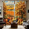 2pcs HD Harvest Festival Idyllic Country Town Maple Leaf Pumpkin Fruit Curtain Green Tie Digital Printed Curtain Home Decorat