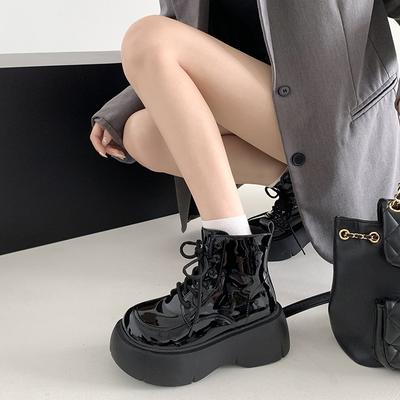 Ретро черные ботинки Martin на толстом каблуке и толстой подошве в британском стиле женские одинарные ботинки весна-осень 2025 новые тонкие короткие ботинки, увеличивающие рост