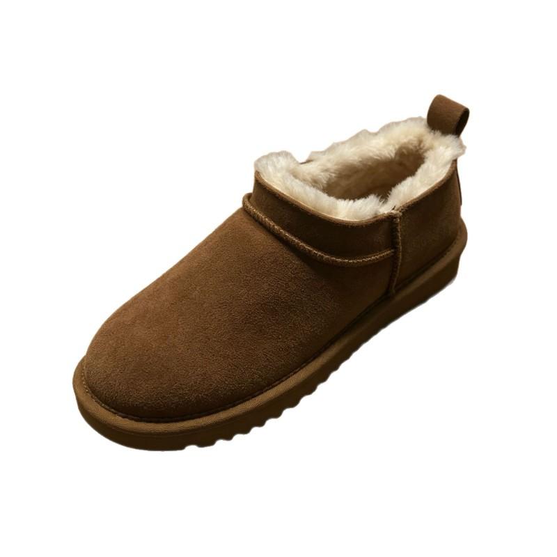 Womens Mini Snow Boots Low Cut Fur-Lined Leather Winter Warm Casual Flat Boot Short Shaft