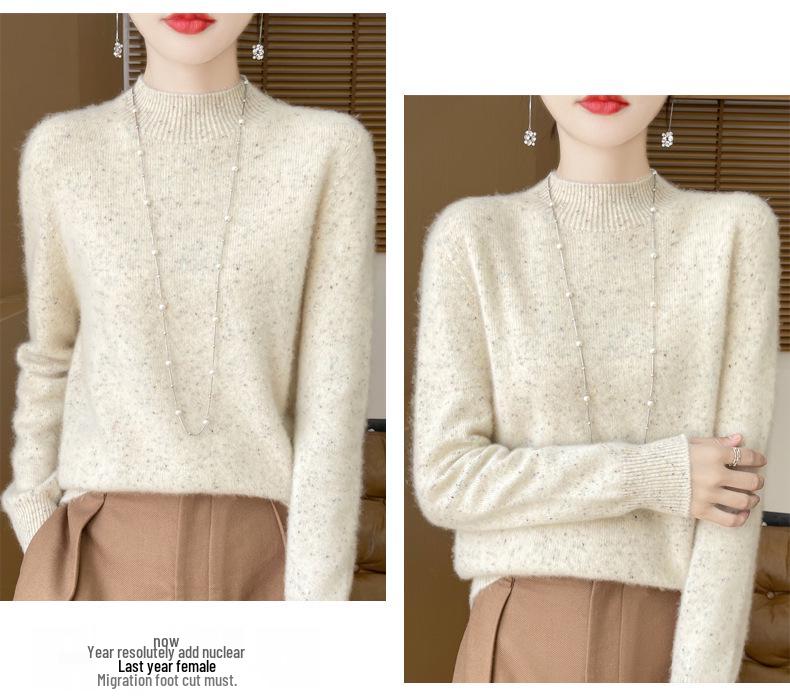 Элегантный пуловер для женщин в стиле Advanced Style, бесшовный, полувысокий воротник, 100% чистая шерсть