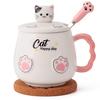 Ceramic Cat Mug with Lid and Spoon, Coffee Cup/mug, Cute Cat Birthday Gift (white)