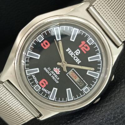 АВТОМАТИЧЕСКИЕ ВИНТАЖНЫЕ МУЖСКИЕ ЧАСЫ RICOH R31 ЯПОНИЯ ЧЕРНЫЙ ЦВЕТ ЦИФЕРБЛАТ a707631-1