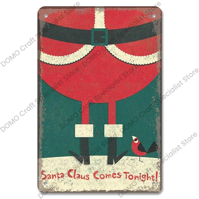 Christmas Tree Bells Santa Claus Poster Vintage Metal Tin Signs Merry Christmas Retro Metal Plate Cafe Bar Pub Home Wall Decor