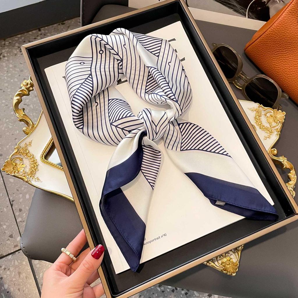 Blue Silk Retro Women's Scarf for Spring & Autumn