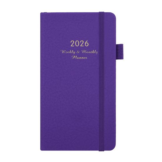2026 Pocket Planner with Elastic Strap Pen Loop Ribbon Bookmark Weekly Monthly Academic Planner 12 Months Schedule Management Hardcover Notebook