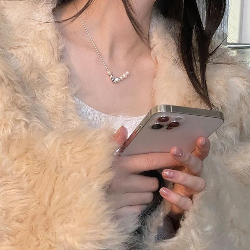 Ожерелье с жемчугом в форме сердца для женщин, подарок в корейском стиле, универсальная простота, легкая роскошная цепочка на шею из сплава