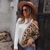 Женский осенне-зимний повседневный вязаный свитер, джемпер, пуловеры, топ, водолазка без бретелек, длинный рукав, леопардовый лоскутный шов, хаки, карамель, черный, S-XL