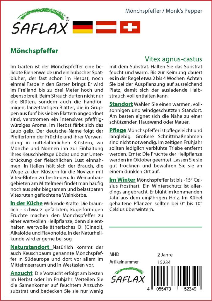 SAFLAX Garden in the Bag - Monk's Pepper - 30 семян - С субстратом в подходящем пакете - Vitex agnus-castus