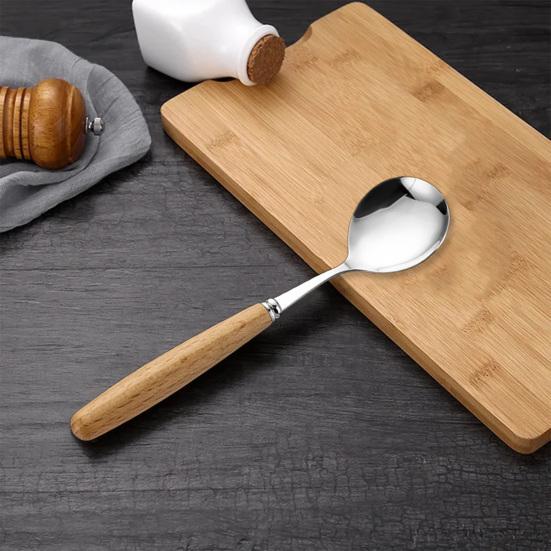 Ложка из нержавеющей стали с деревянной ручкой