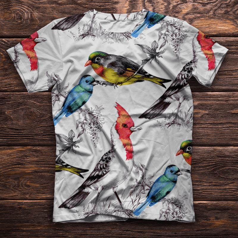 Лето Новая Птица 3D Принт Женский Топ Свободный Короткий Рукав Свободная Повседневная Футболка