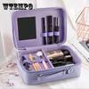 Large Capacity with Mirror Cosmetic Case Portable Makeup Case Travel Portable Cosmetic Storage Case Makeup Bag Organizer Pink Toiletry Bag