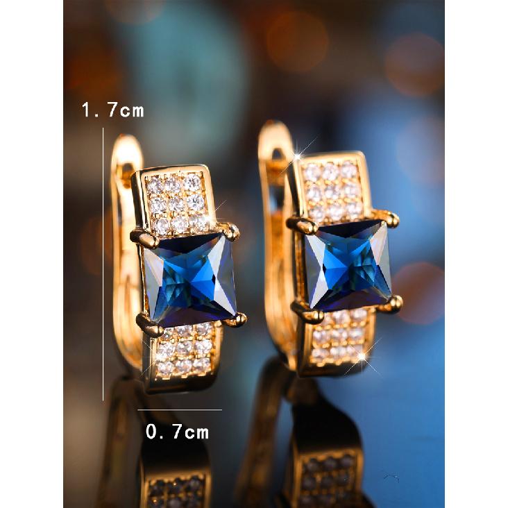 Cute Green Blue Square Zircon Stone Hoop Earrings For Women Female Gold Color Wedding Jewelry Gift