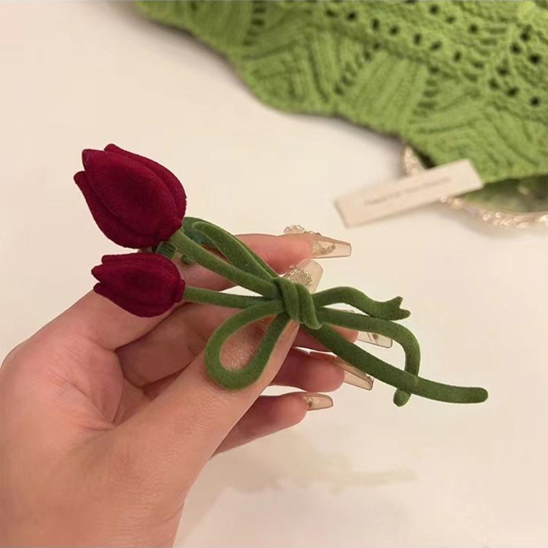 Flocking Tulip Hair Clip Women's Back Head Spoon Twist Clip Large Hair Clip Headwear High End One Line Accessories