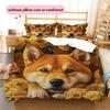 Постельное белье с узором Сиба-ину и розы, Декор для дома, Подарок на день рождения (1 пододеяльник + 2 наволочки, без наполнителя)