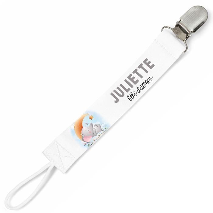 Planetee Attache tétine pour prénom JULIETTE bébé d'amour éléphant mignon | Attache sucette cadeau naissance
