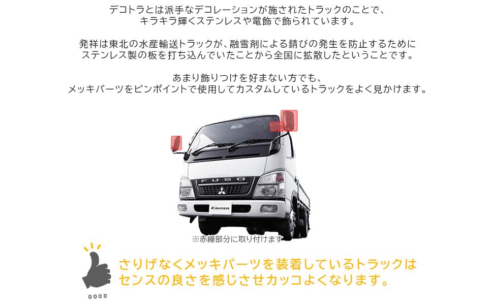 Chrome Mirror Cover Set for Mitsubishi Fuso Bluetec Canter 2010 with Under Mirror Universal Aftermarket Exterior Custom Truck 3-piece (November