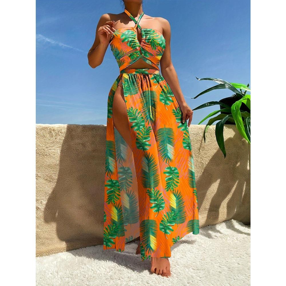 Раздельный купальник бикини с перекрестными бретелями, сексуальная юбка из солнцезащитного газа, купальник для отпуска на море, горячий источник