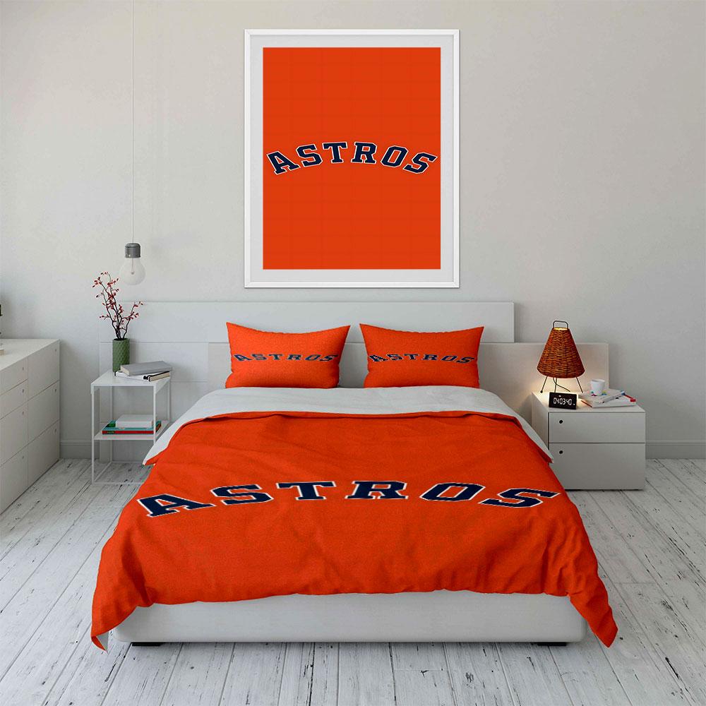"Astros Text on Orange Background" Print Bedding Set Duvet Cover Pillowcases (1* Duvet Cover 2* Pillowcases Do Not Include Comforter)