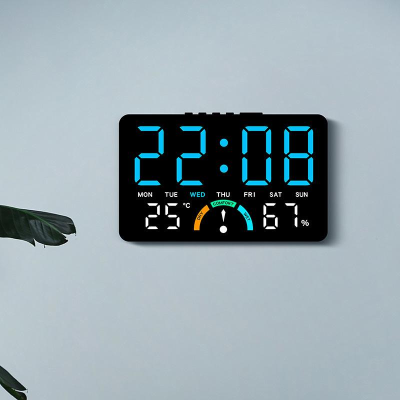 Светодиодные электронные часы с индикацией температуры и влажности в помещении, простые часы с большим экраном для подвешивания и настольной установки, многофункциональный прикроватный будильник