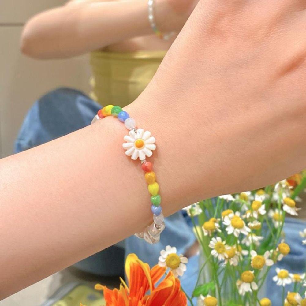 Minority Design Daisy Bracelet Bead Flower Pearls Clavicle Chain Rice Bead Necklace  Decoration