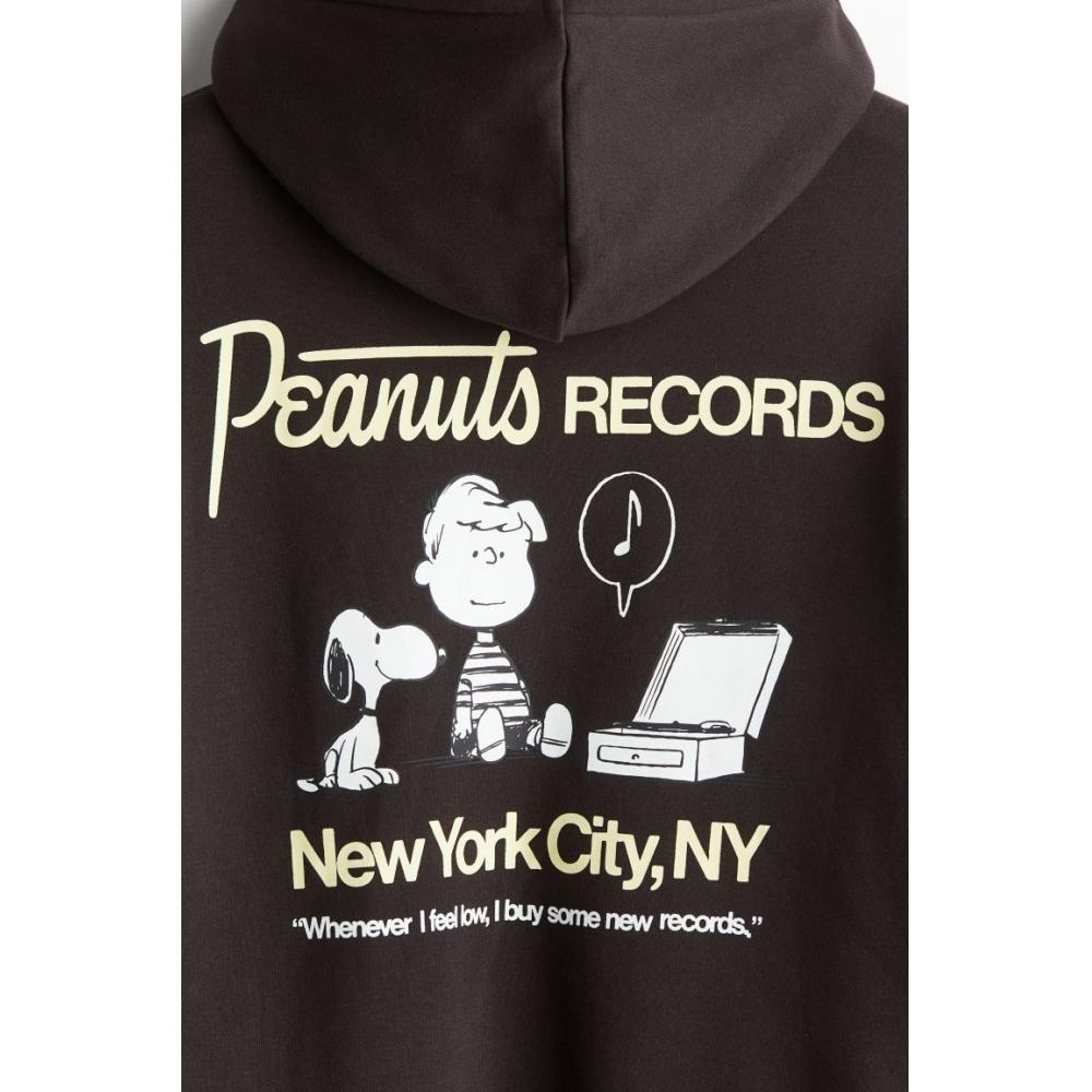 H M Regular Fit Hoodie Brown Snoopy