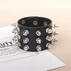 Spikes Rivet Wide Cuff PU Leather Punk Black Bracelets For Men Fashion Leather Bracelet Bangles Multilayer Wide Wrap Jewelry