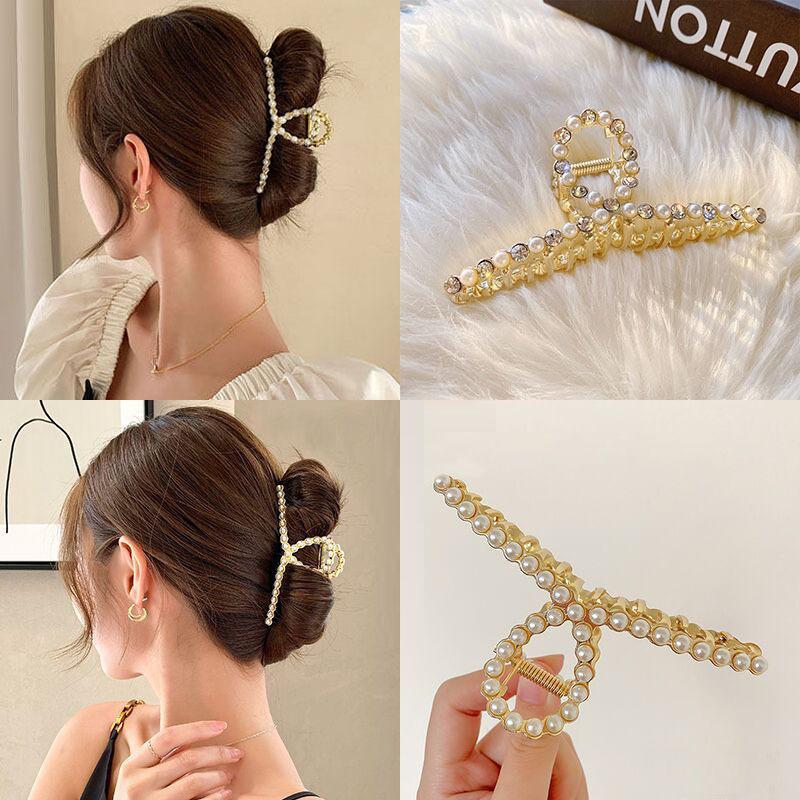 New hairClip For Women Simple Metal Rhie Pearl Geometric Claw Elegant Fashion Girl Headwear Hair Accessories