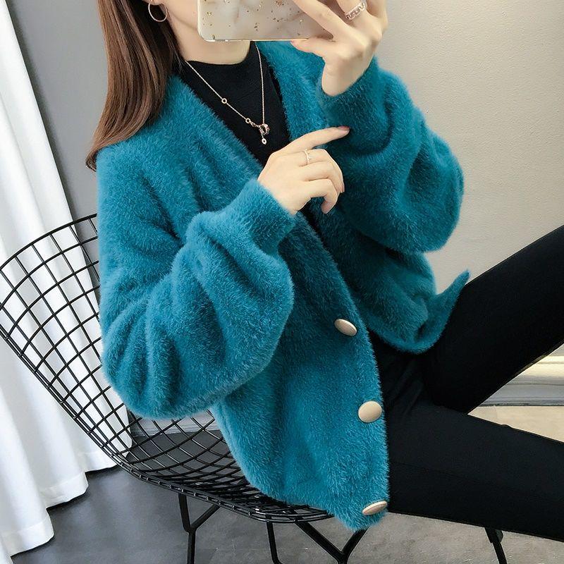 Faux Mink Fleece White Cardigan Sweaters for Women Fuzzy Loose Short  Knit Sweater Jacket Women's Outwear Cardigan Coat