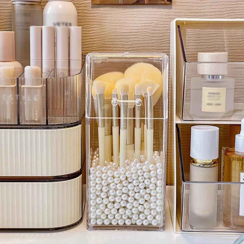 1pc Makeup Brush Storage Box, Simple and Transparent Multifunctional Makeup Brush Storage Rack, Simple, Durable and Practical