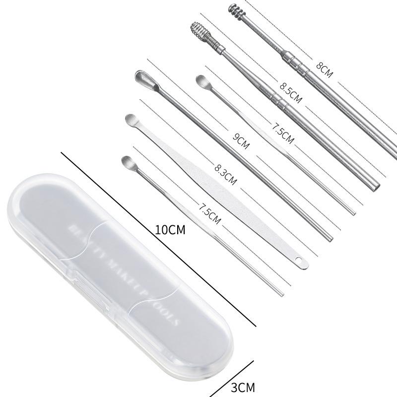 6Pcs/Set Ear Cleaner Ear Wax Pickers Stainless Steel Earpick Wax Remover Piercing Kit Earwax Curette Spoon Care Ear Clean Tools