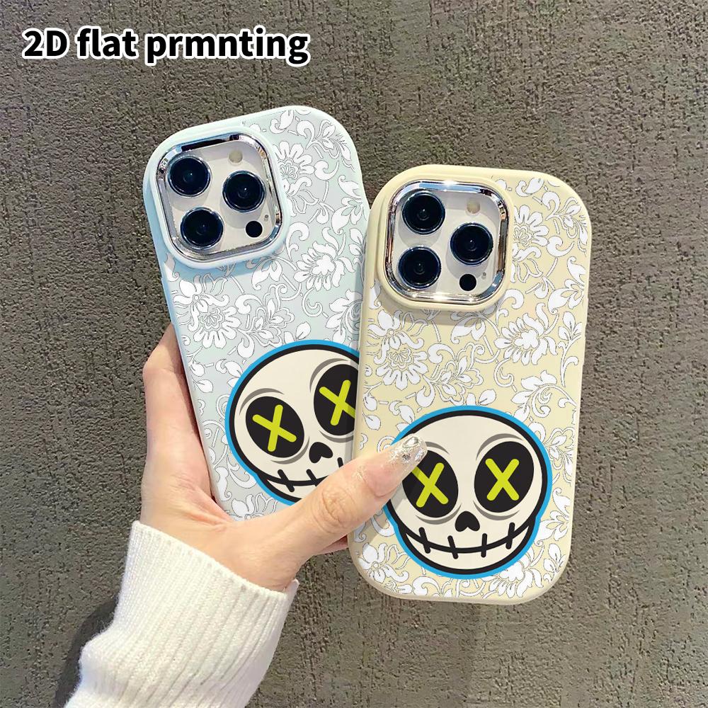 Phone Case: 2D flat design suitable for iPhone 18 17 16 15 14 13 Pro protective case, couple style, skull round logo, Christmas and Halloween gifts