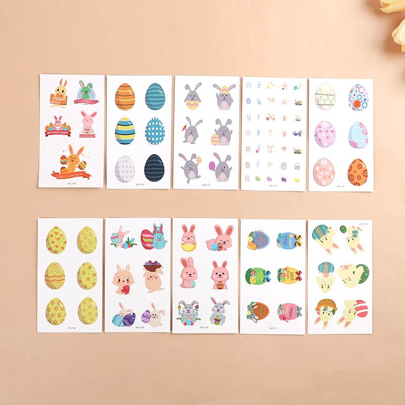 10sheets Easter Temporary Tattoo Stickers Cute Bunny Eggs Sticker DIY Decoration Easter Birthday Party Supplies Kids Gift 2026