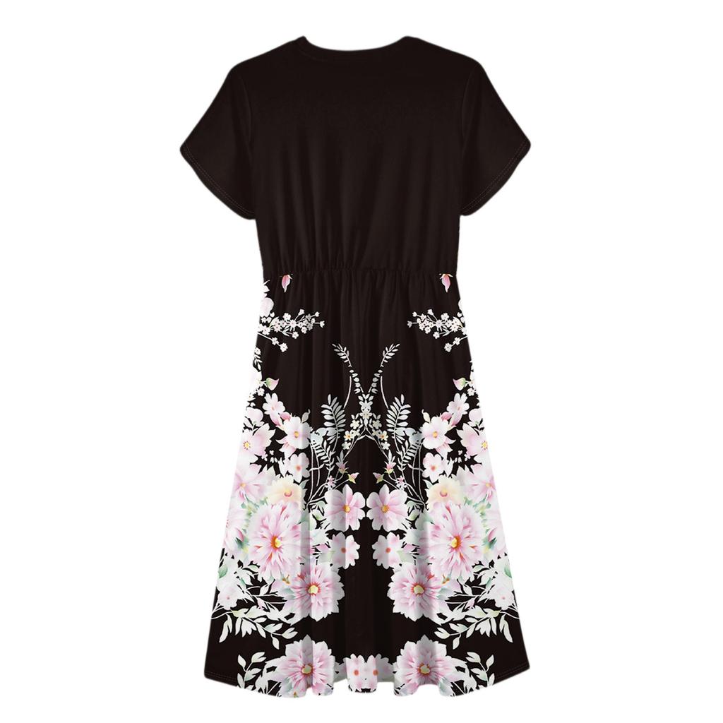 Women's Casual Cute Pattern Print Round Neck Midi Dress Basic Classic Outdoor Everyday Short Sleeve Loose Dress